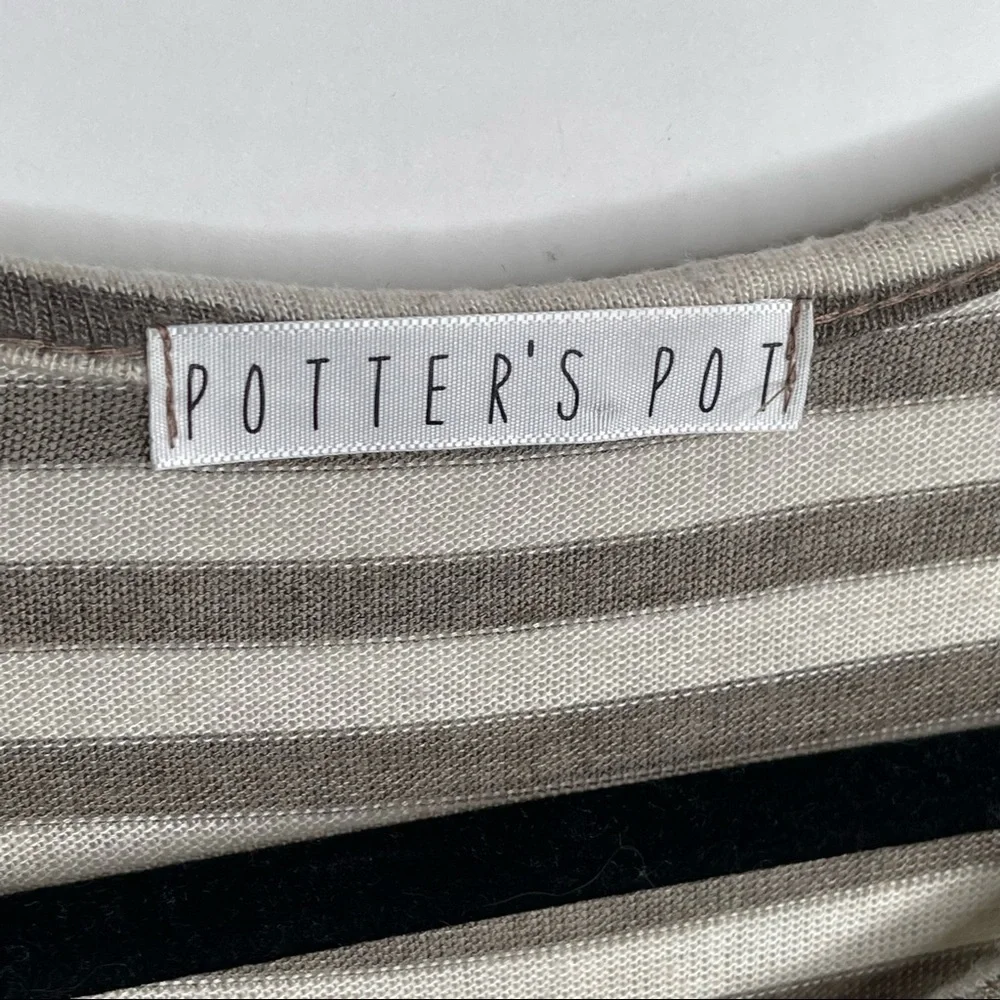 Potter’s Pot Striped Long Sleeve Shirt Suede Zip Back Small - Picture 3 of 7